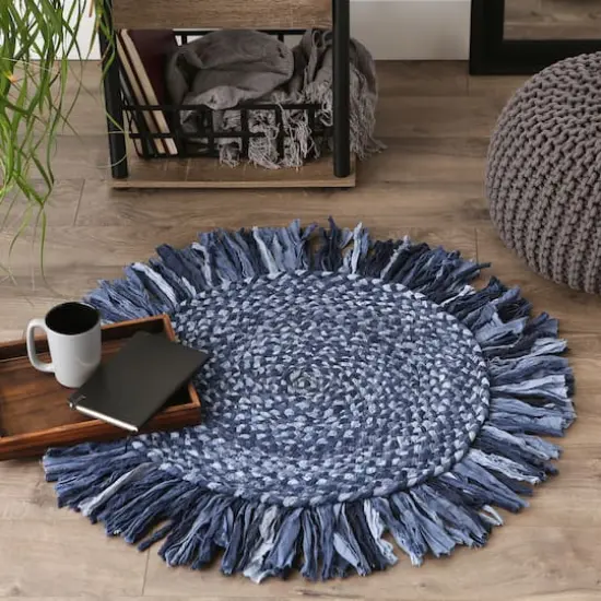 DII&reg; Round Rag Rug, 3ft. Blue {4}