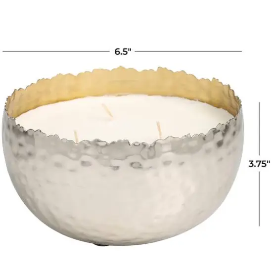 30oz Vanilla Marshmallow Scented White 3 Wick Candle in Hammered Silver Bowl {6}