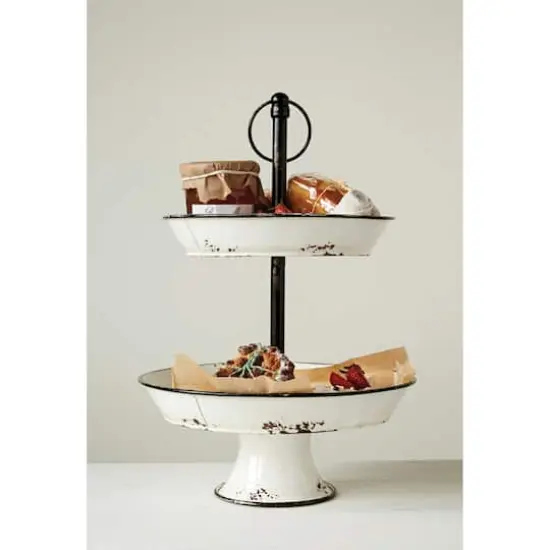 Hello Honey&reg; 17" White Distressed 2-Tier Enameled Metal Tray {7}