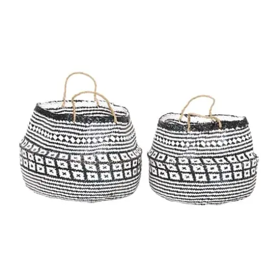 Black & White Boho Round Storage Basket Set {3}