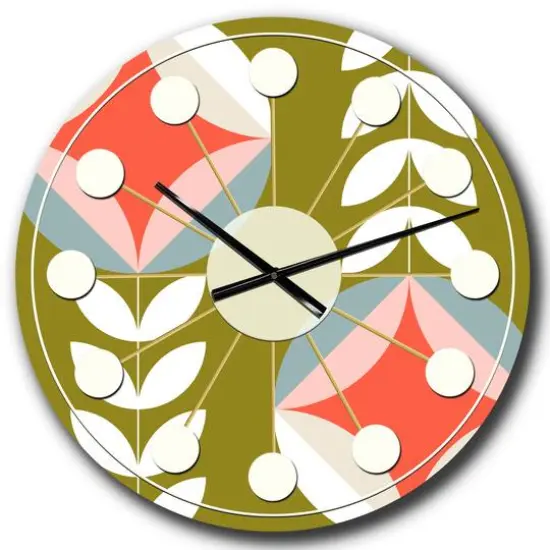 Designart 'Retro Botanical Pattern I Mid-Century Modern Wall Clock {1}
