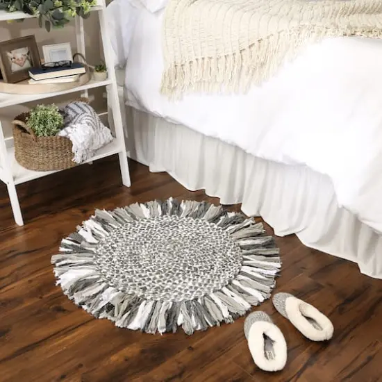 DII&reg; Round Rag Rug, 3ft. Gray and White {5}
