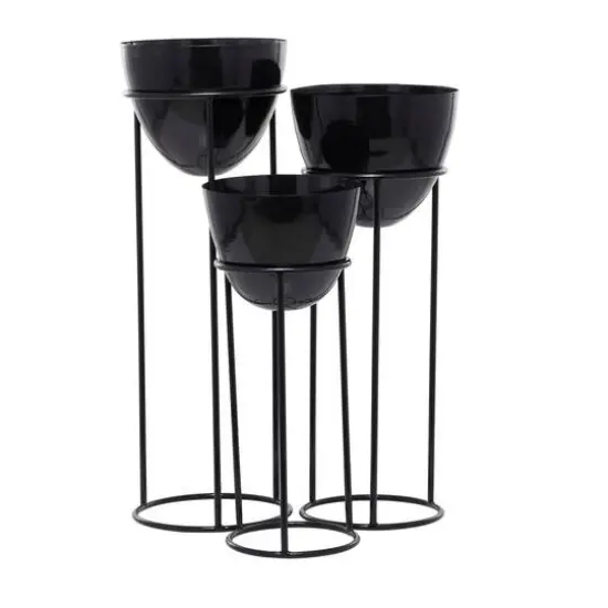 Set of 3 Black Iron Contemporary Planters, 13" x 13" x 13" {7}
