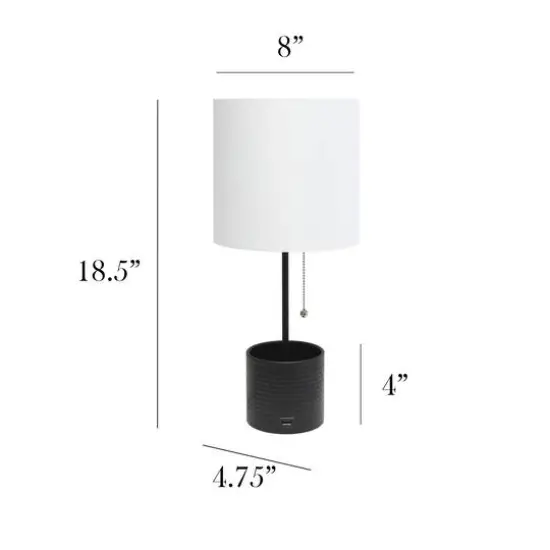 Simple Designs 18.5" Hammered Metal Container Base Table Lamp with USB Charging Port White/Black {4}