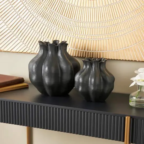 Black Abstract Tulip Shaped Vase Set {3}