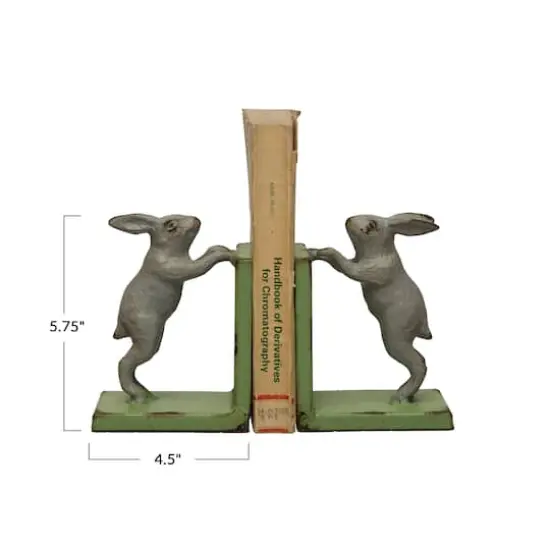 Hello Honey&reg; 6" Gray & Green Iron Rabbit Bookends Set {6}