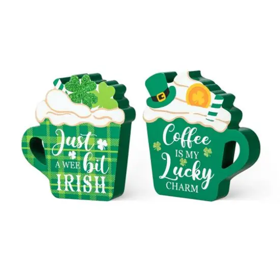 Glitzhome&reg; 5.25" Wooden St. Patrick's Coffee Cup Table D&eacute;cor Set {7}