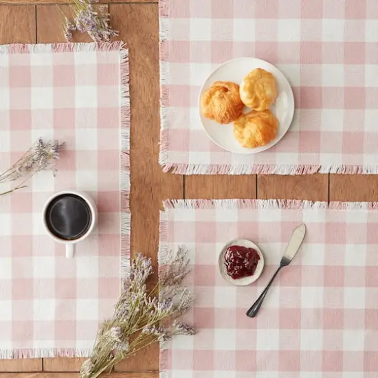 DII&reg; Heavyweight Check Fringed Cotton Placemats, 6ct. Pale Mauve {5}