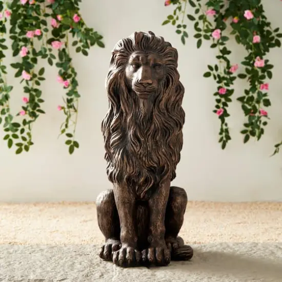 Glitzhome® 2ft. Oversized Bronze Sitting Lion Garden Statue {3}