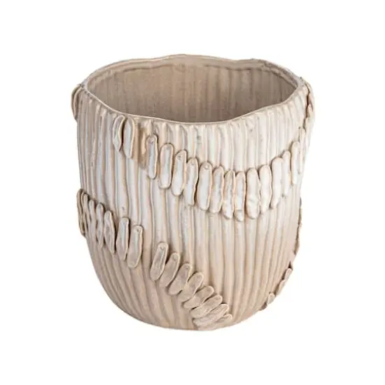 Hello Honey&reg; 9.25" Cream Pleated Handmade Stoneware Vase {1}
