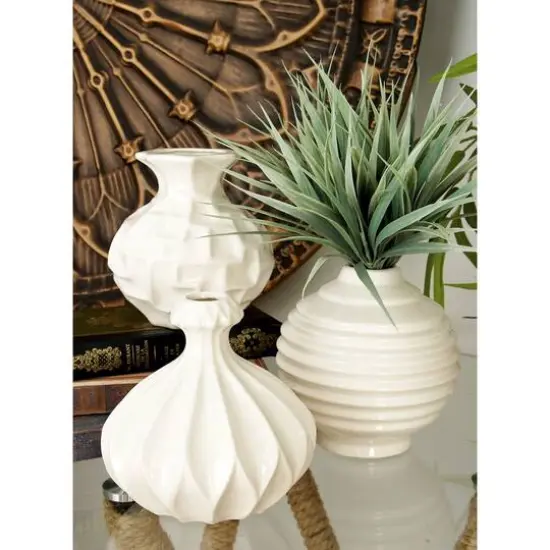 White Stoneware Modern Vase Set {13}