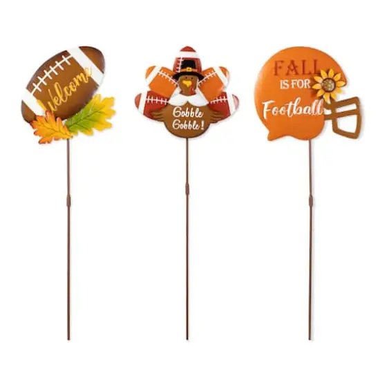 Glitzhome&reg; 24" Thanksgiving Metal Football & Turkey Yard Stakes Set {1}