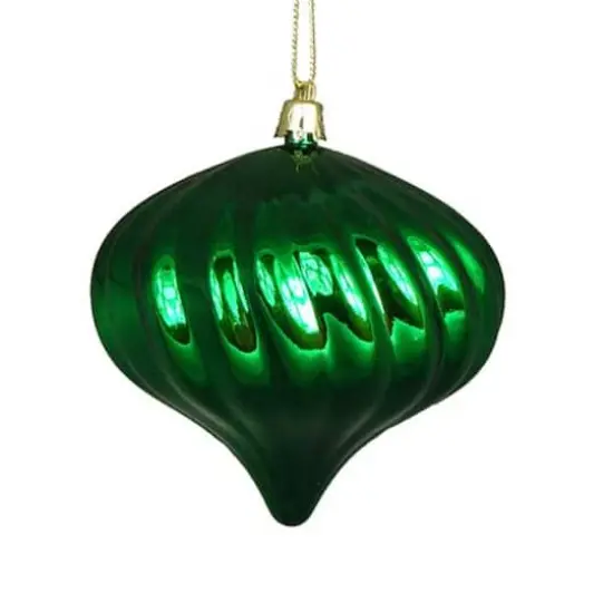 4ct Shiny Christmas Green Swirl Shatterproof Onion Ornaments {1}