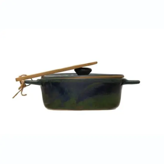 Hello Honey&reg; Blue Stoneware Brie Bakers with Bamboo Spreader, 2ct. {3}