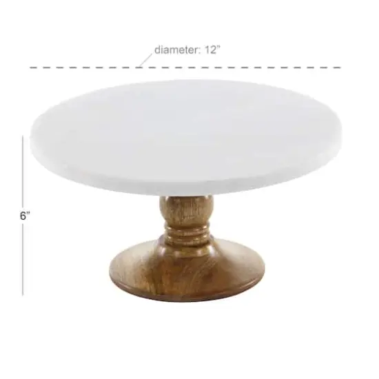 12" White Marble & Natural Wood Serving Tray {5}