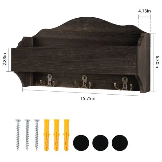 NEX&trade; Rustic Brown Wall-Mounted Wooden Key Rack with 3 Double Key Hooks {6}