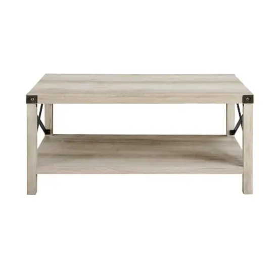 White Oak & Bronze Metal X Rustic Wood Coffee Table {3}