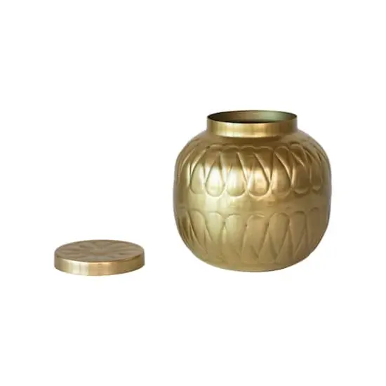 Hello Honey&reg; 7.75" Golden Embossed Decorative Metal Container {5}