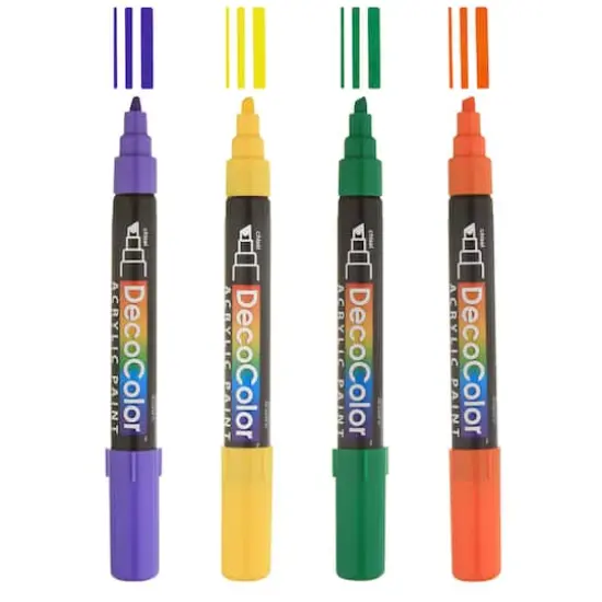 DecoColor&reg; Violet, Yellow, Green, & Orange Chisel Tip Acrylic Paint Marker Set {1}