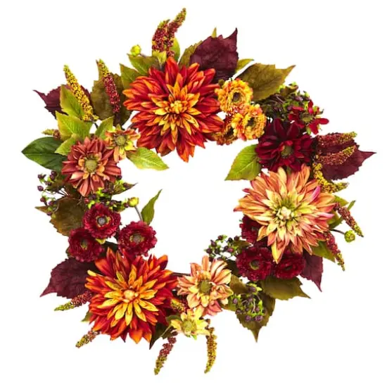 22" Fall Dahlia & Mum Wreath {1}