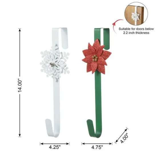 Glitzhome&reg; 14" Christmas Metal Snowflake & Poinsettia Wreath Hanger Set {9}