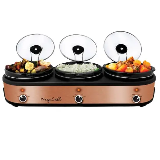 MegaChef Triple 2.5qt. Brushed Copper Slow Cooker and Buffet Server {1}