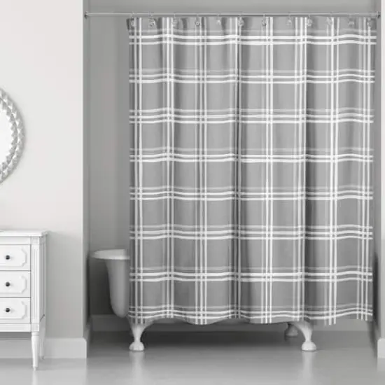 Plaid Shower Curtain Gray and White {3}