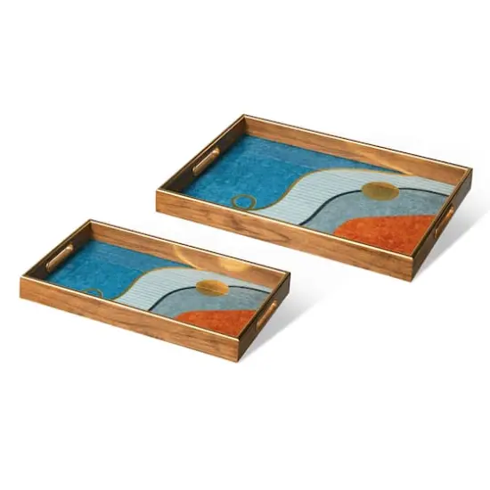 Glitzhome&reg; Rectangle Abstract Patterned Decorative Trays Set {1}