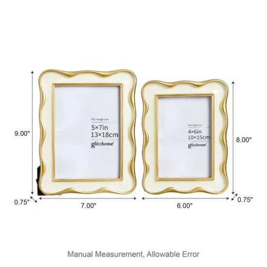 Glitzhome&reg; Vintage White with Gold Wavy Edge Tabletop Picture Frame Set {9}