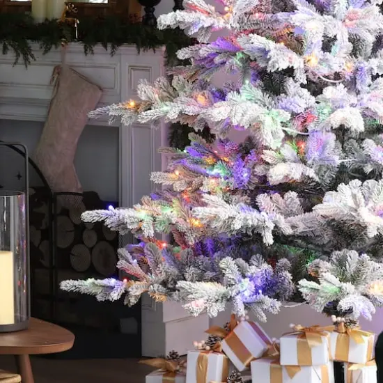 Glitzhome&reg; 9ft Pre-Lit Flocked Full Fir Artificial Christmas Tree, Multicolor LED Lights {6}