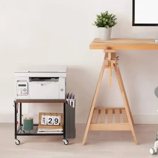 Rustic Brown 2-Tier Printer Cart with Wheels & Storage Bag {7}
