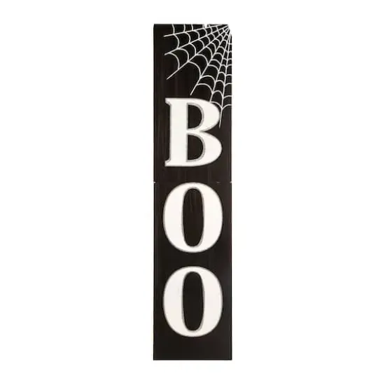 Glitzhome&reg; Black & White Wooden BOO Porch Sign {1}