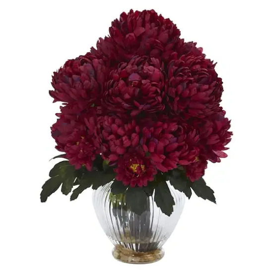 15" Burgundy Mum Arrangement in Vase {1}
