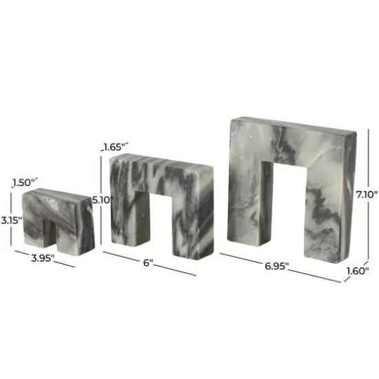 Black Marble Abstract Square Arch Decorative Sculpture Set {8}