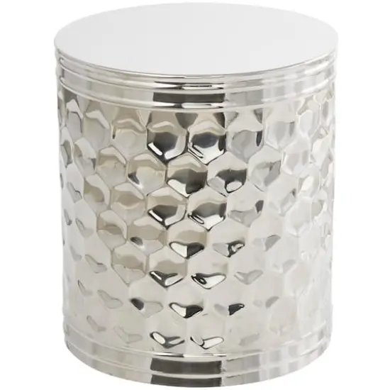 18" Silver Stainless Steel Drum Geometric Accent Table {1}