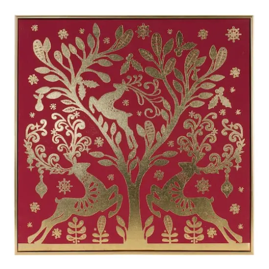 Red & Gold Framed Holiday Deer Print D&eacute;cor {1}