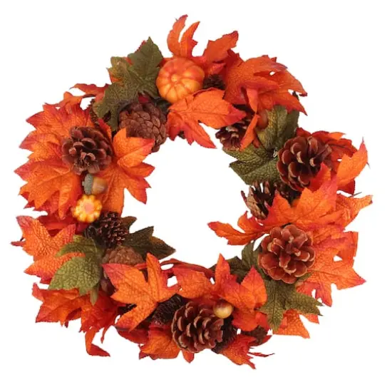 13" Orange Pumpkin & Autumn Harvest Thanksgiving Wreath {1}