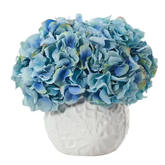 11" Hydrangea Artificial Arrangement in White Vase {1}