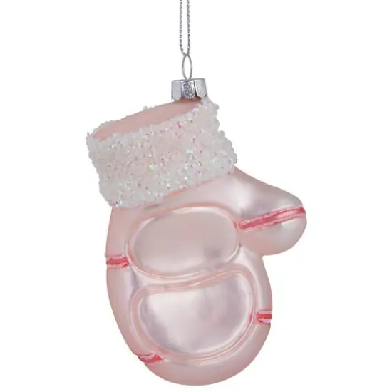 Baby's 1st Christmas Pink Mitten Glass Ornament {6}