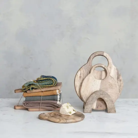 Hello Honey® Multicolor Cotton Waffle Weave Dishcloths on a Mango Wood Board {4}