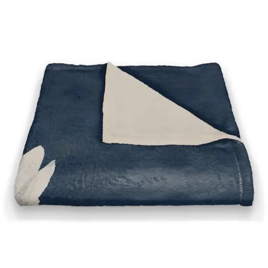 50" x 60" Bright White Flowers on Navy Coral Fleece Blanket {4}