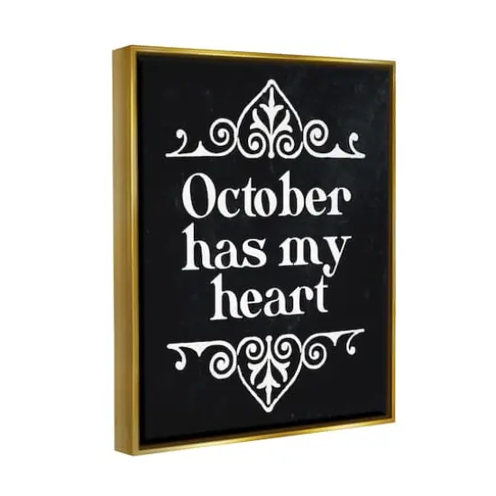 Stupell Industries Black October Has My Heart Framed Floater Canvas Wall Art {4}