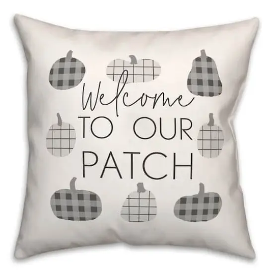 Gray & White Welcome Checkered Pumpkins Throw Pillow {1}