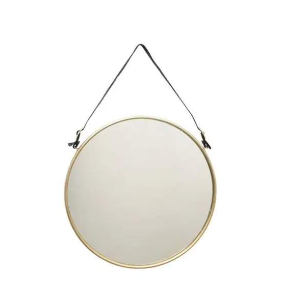 20" Brass Round Metal & MDF Hanging Wall Mirror {4}
