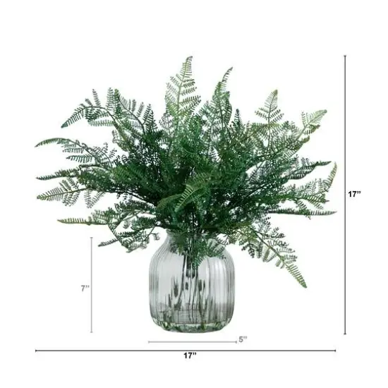 17" Forest Fern Arrangement in Glass Vase {6}