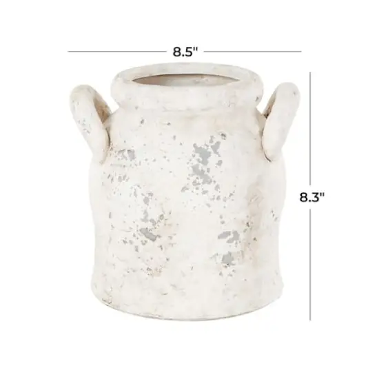 8.25" Cream Ceramic Antique Style Distressed Decorative Vase with Handles {9}