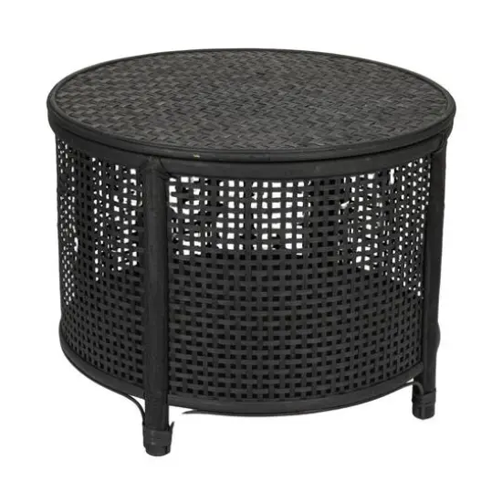 Hello Honey&reg; Round Bamboo & Rattan Accent Table Black {1}