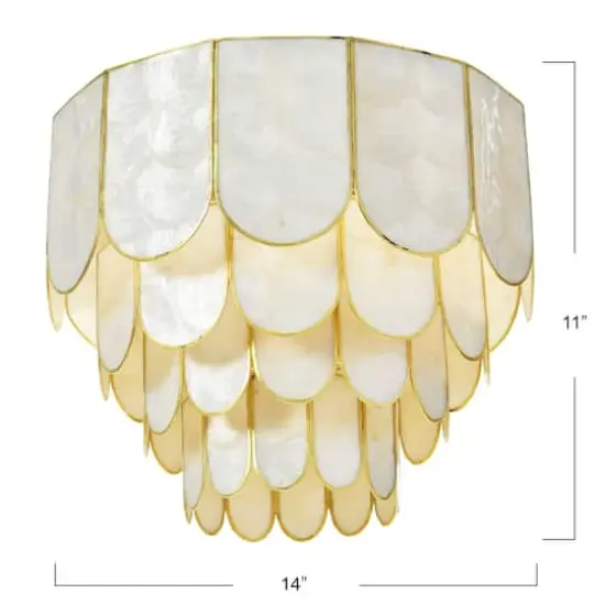 Hello Honey&reg; 14" Round 4-Tier Capiz & Metal Flush Mount Ceiling Light Matte Gold {4}