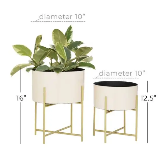 White Metal Contemporary Planter with Gold Legs Set {6}