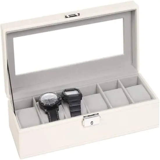 Rice White Hexa Leather Watch Box {1}